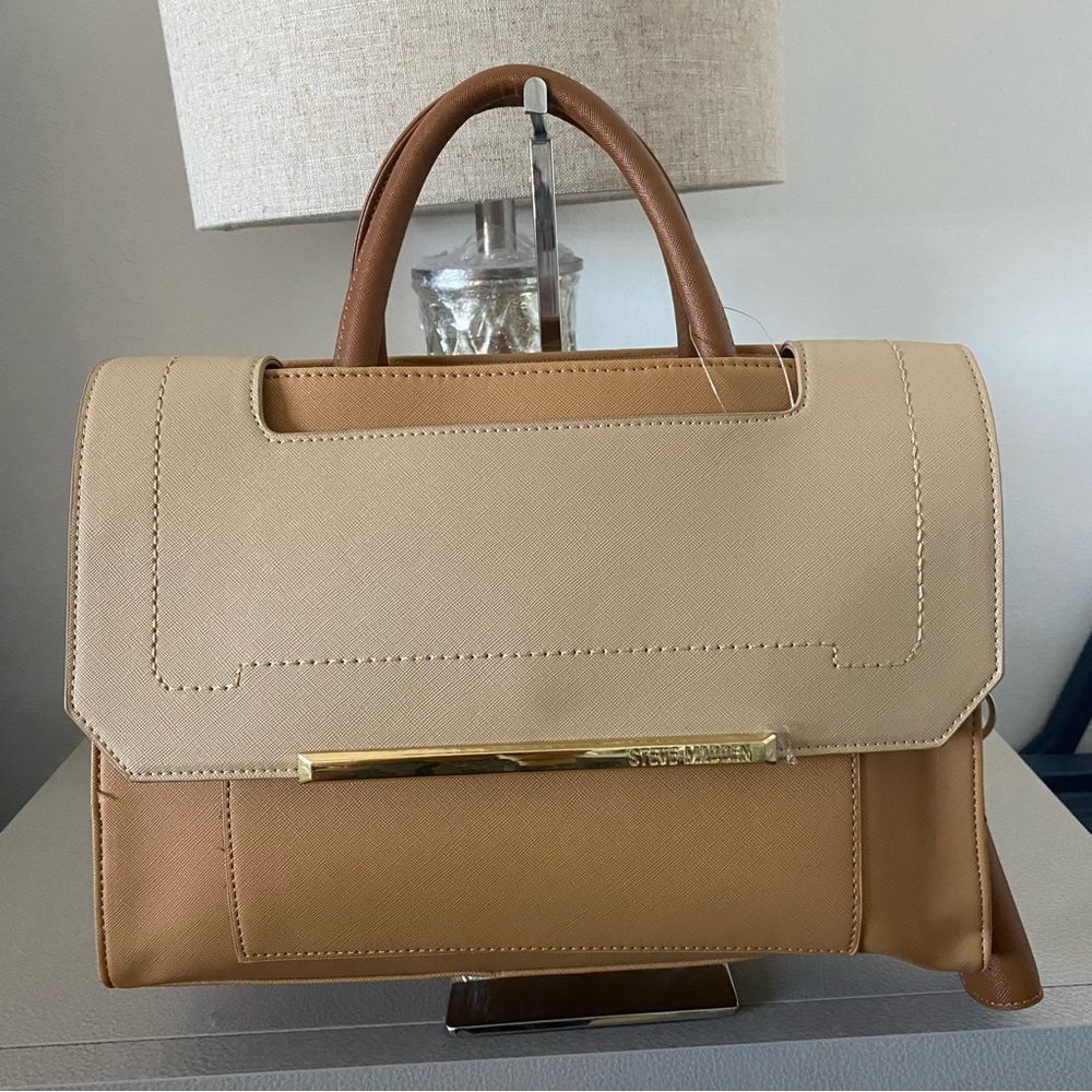 Steve Madden Two-Tone Tan & Beige Top-Handle Bag